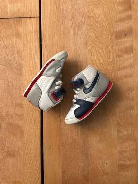 Vintage 1980s Nike Baby Sneakers Grey Navy Red High Top Strap Size 6